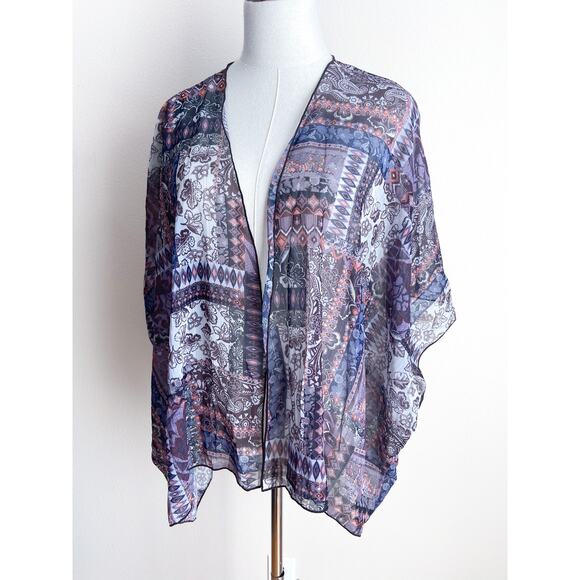 Y2K Wet Seal Purple Lightweight Shawl Wrap OS Paisley Floral - Picture 1 of 5